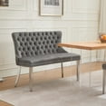 thumbnail image 1 of Velvet Double Dining Loveseat Bench with Tufted Back & Stainless Steel Legs, Gray, 1 of 22
