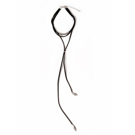 Velvet Double Layers Leaf Pendant Choker Long Necklace