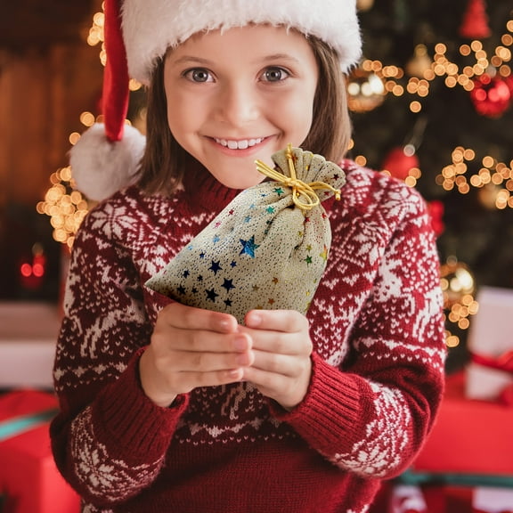 Velvet Drawstring Gift Bags - 4.72" Hot-Stamped Pentagram Candy Bags, Reusable Holiday Sack for Sweets & Small Gifts
