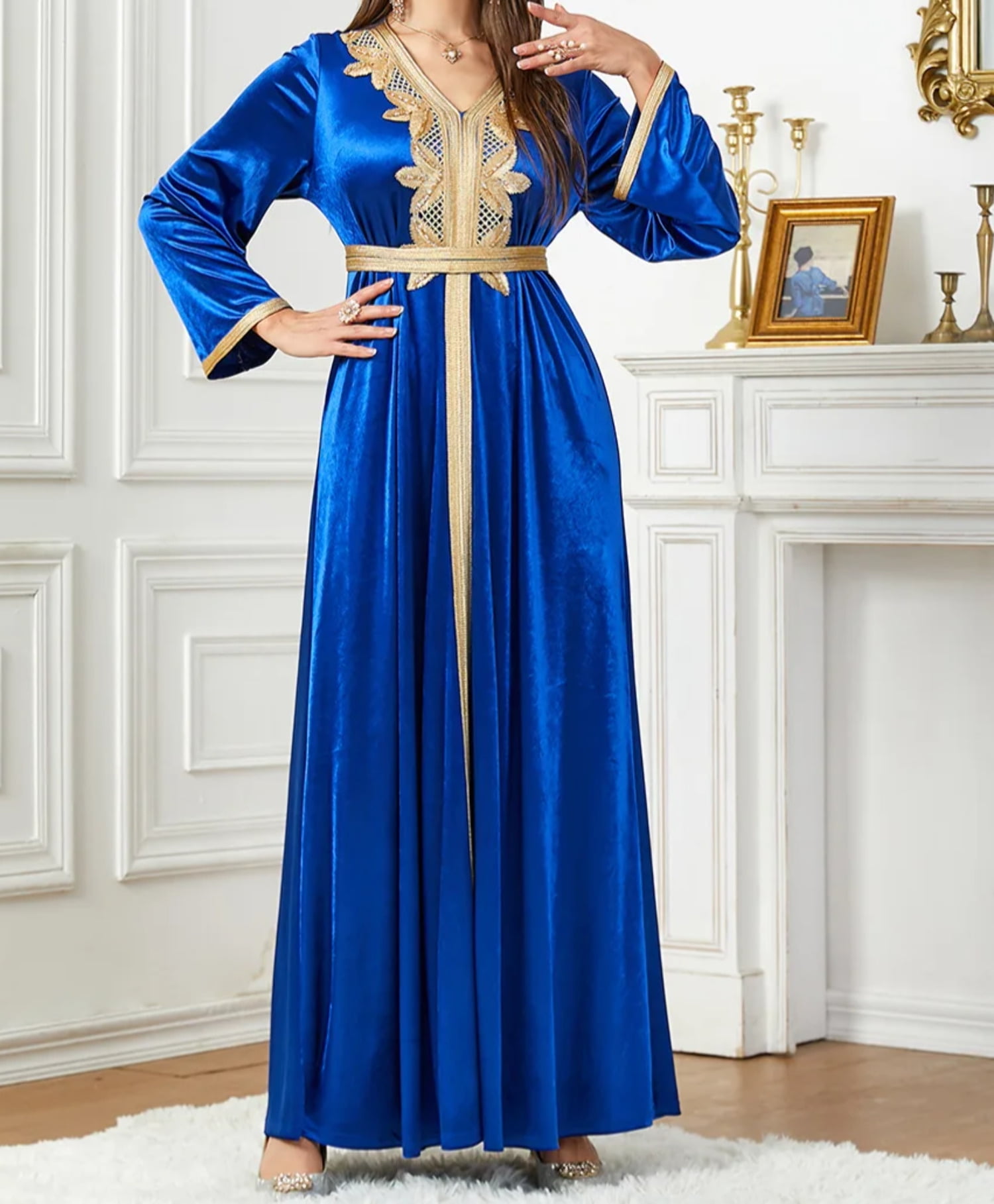Velvet Long Caftan Moroccan Women Thick Velvet Long Maxi Dress Luxury