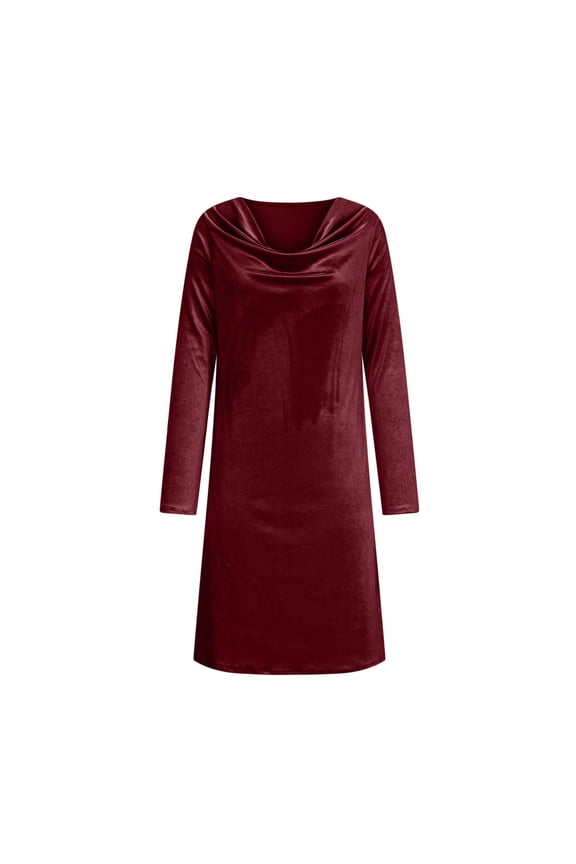 Velvet Dress for Women Cowl Neck Wedding Dress Long Sleeve Ruched Pencil Vintage Cocktail Mini Dresses