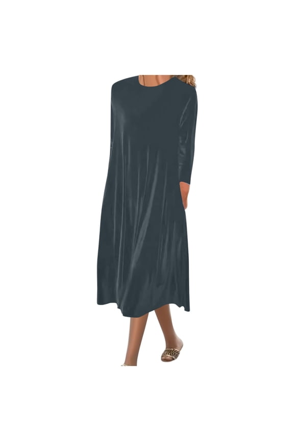 Velvet Dress for Women Crew Neck Long Sleeve Dresses Vintage Cocktail Party Dress Elegant Fall Winter Maxi Dresses