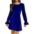thumbnail image 1 of Velvet Dress for Women Crew Neck Long Sleeve Solid Color Sequin Casual Party Dress, 1 of 7