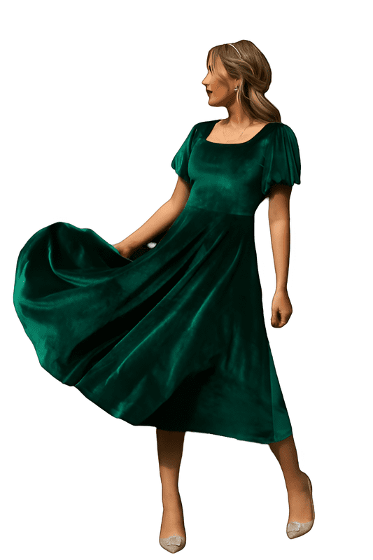 Velvet Dress for Women Velvet Short Sleeves Midi Dress Emerald Green Formal  Dress - Walmart.com