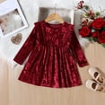 thumbnail image 1 of Velvet-Dresses for Girls 9M-4Y Toddlers Kids Trendy Ruffle Long Sleeve Crewneck Solid Color Pleated A-Line Cute Peplum Babydoll Dress, 1 of 3