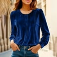 thumbnail image 1 of Velvet Dressy Tops Womens Crewneck Long Sleeve Pleated Elegant Casual Shirts Fall Party Solid Color Blouses (XL, Blue), 1 of 7