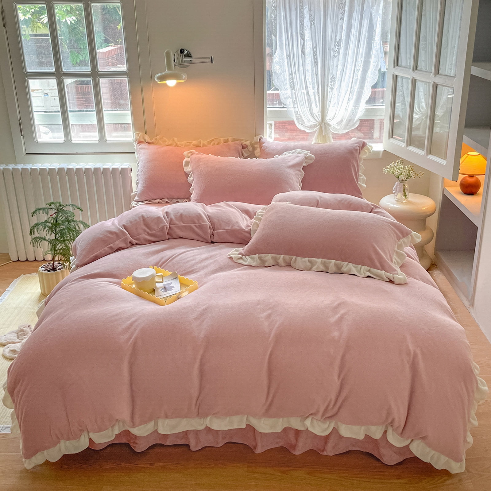 Velvet Duvet Cover, Twin Size Luxury Ultra Soft Fluffy Duvet Cover Set, Winter Crystal Velvet Duvet Covers with 1 Plillowcase, Pink, 68''x90''