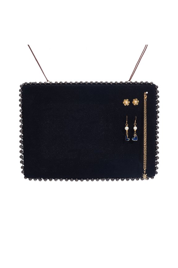 Velvet Earrings Organizer Holder Wall Mounted Jewelry Display Stand with Pearl Decor and Iron Hangers DIY