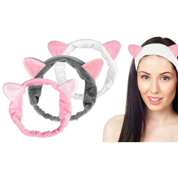 Velvet Elastic Cat Ear Headband for All Occasions - 3 Pack