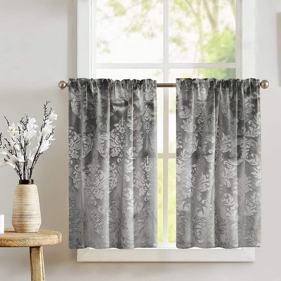 Velvet Embossed Damask Café Tier Curtains Window Treatment Kitchen Home Décor