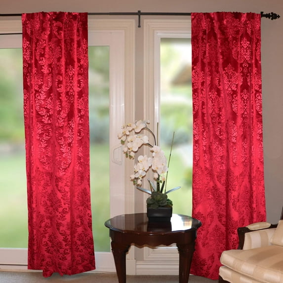 Velvet Embossed Damask Curtain Panel 54 Inch Wide
