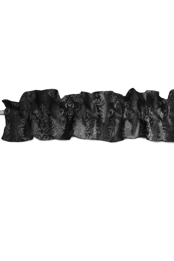 Velvet Embossed Damask Curtain Sleeve Topper Window Treatment with Bottom and Top Ruffle
