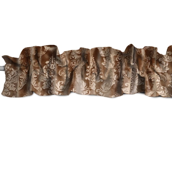 Velvet Embossed Damask Curtain Sleeve Topper Window Treatment with Bottom and Top Ruffle