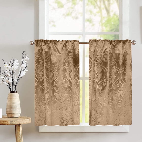 Velvet Embossed Victorian Damask Café Tier Curtains Window Treatment Kitchen Home Décor