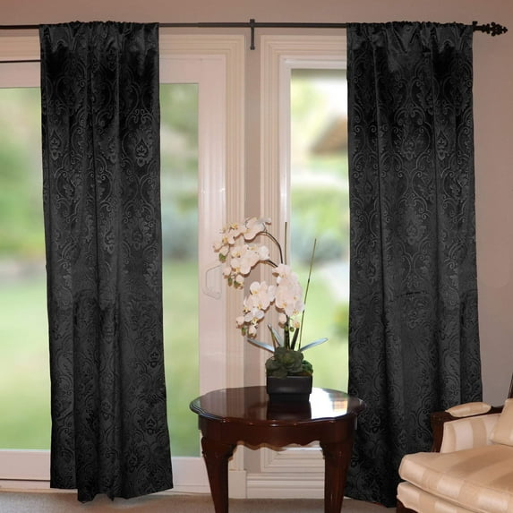 Velvet Embossed Victorian Damask Curtain Panel 54 Inch Wide