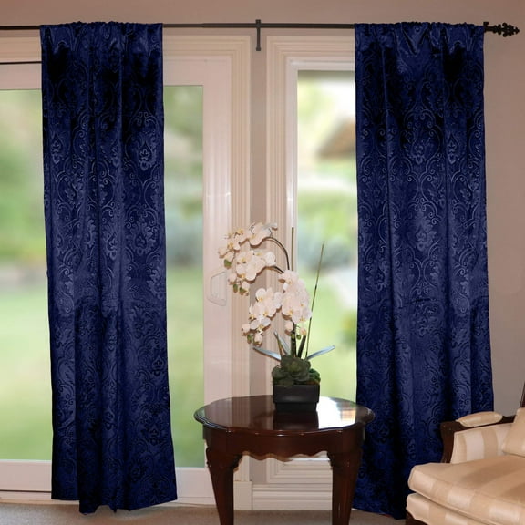 Velvet Embossed Victorian Damask Curtain Panel 54 Inch Wide