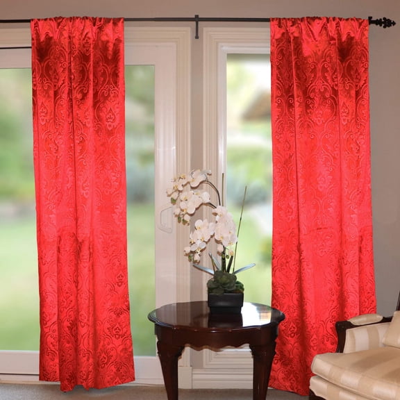 Velvet Embossed Victorian Damask Curtain Panel 54 Inch Wide