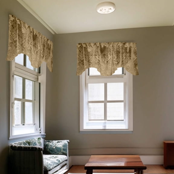 Velvet Embossed Victorian Damask Scalloped Window Valance 54" Wide / 20" Tall