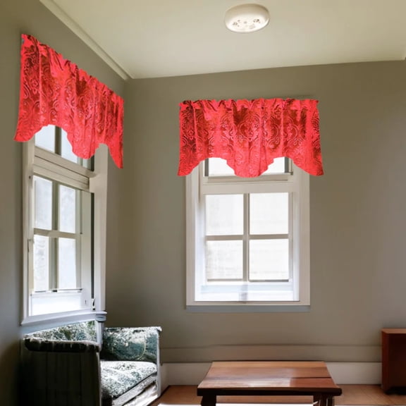 Velvet Embossed Victorian Damask Scalloped Window Valance 54" Wide / 20" Tall