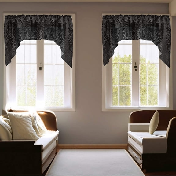 Velvet Embossed Victorian Damask Swag Window Valance 54" Wide / 36" Tall