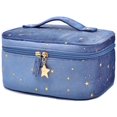 thumbnail image 1 of Velvet Embroidered Applique Stars Makeup Train Case Cosmetic Beauty Bag Multifunction Makeup Organizer Vintage Toiletries Pouch For Women Girls Gifts, 1 of 6