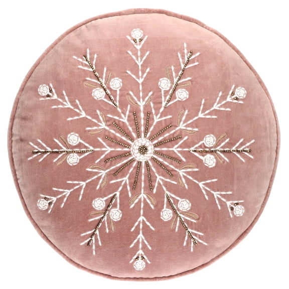 Velvet Embroidered Snowflake Decorative Christmas Pillow, Pink and White, 16" x 16", by Holiday Time