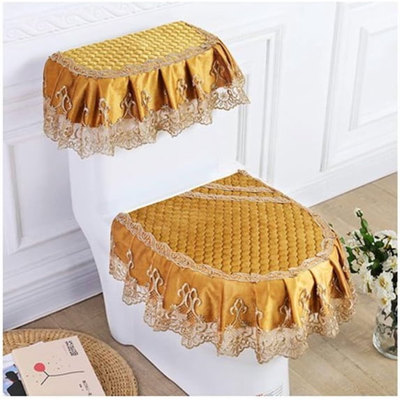 Velvet Embroidery Lace Toilet Mat Toilet Seat Cover/Lid Cover/Tank Cover Set, Set of 3