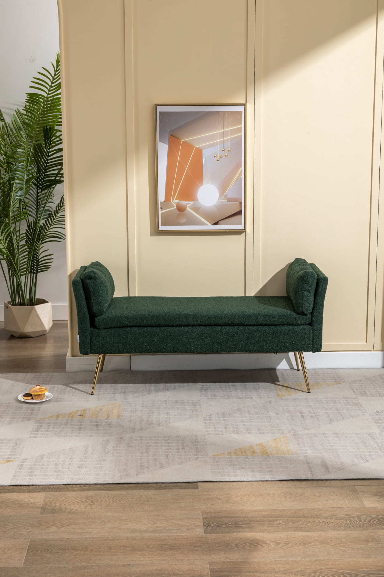 Velvet End of Bed Bench, Mid Century Upholstered Tufted Ottoman with ...