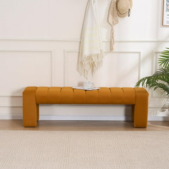 Velvet End of Bed Bench Upholstered Modern 59" Bedroom Bench for King Bed Bench Tufted Window Bench Comfy Long Ottoman for Living Room/Entry/Indoor