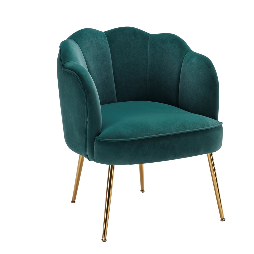 Velvet Fabric Armchair Accent Chair with Gold Legs, Shell Shape Modern