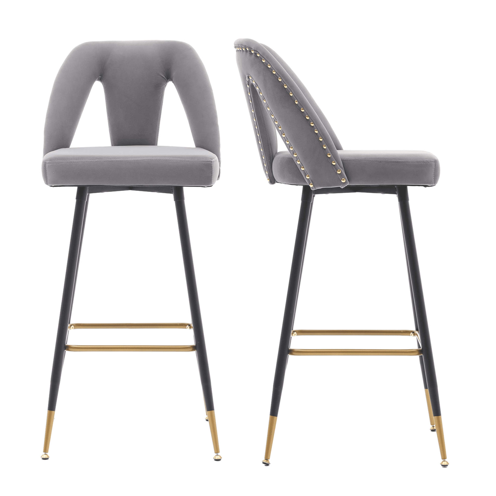 Velvet Fabric Bar Stools, 29.5" Bar Stool with Back, Metal Legs