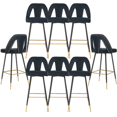 thumbnail image 1 of Velvet Fabric Bar Stools, 29.5" Bar Stool with Back, Metal Legs, Footrest, Kitchen Bar Chair for Home Island Breakfast, Bar Stools with Nailheads and Gold Tipped Black (Set of 8), 1 of 8