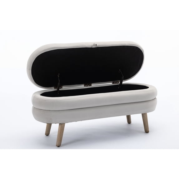 Velvet Fabric Bedroom Bench With Wood Legs And Storage - Gray For Living Room In Internal Option