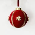 thumbnail image 1 of Velvet Fabric Covered Christmas Ball Ornaments with Rhinestones and Pearl Accents, 8cm Christmas Tree Decorations, Red Green Champagne Beige, 1 Count, 1 of 6