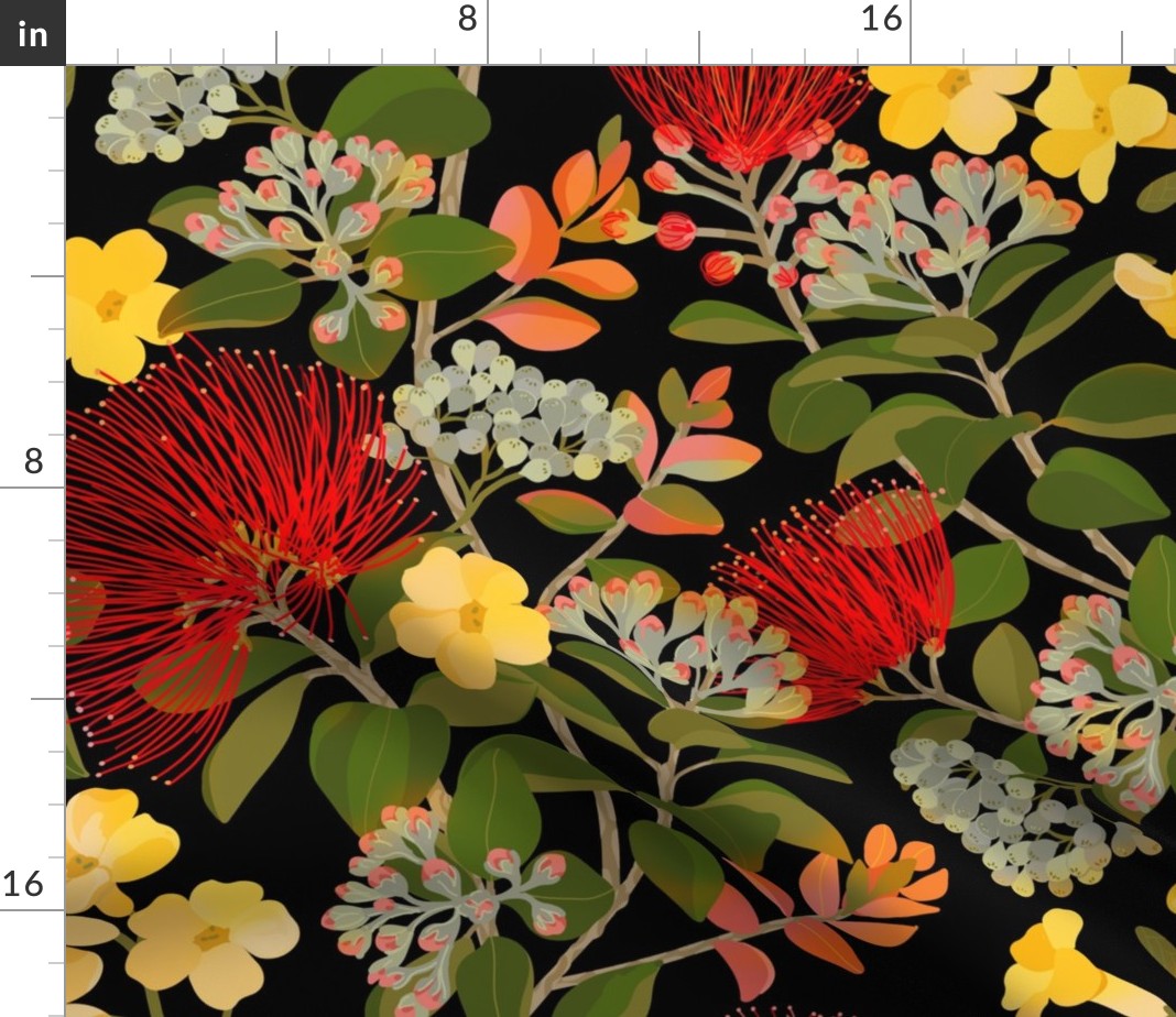 Velvet Fabric Fat Quarter Black Floral Botanical Jungle Tropical