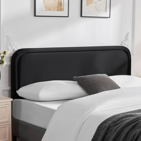 Velvet Fabric Headboard Queen, Upholstered Headboard Queen Size Only, Dorm Bed Headboards from 41” to 49” Height, Sturdy and Durable Solid Wood Bed Head Board, Black