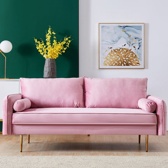 Velvet Fabric Sofa With Pocket-71‘’Pink