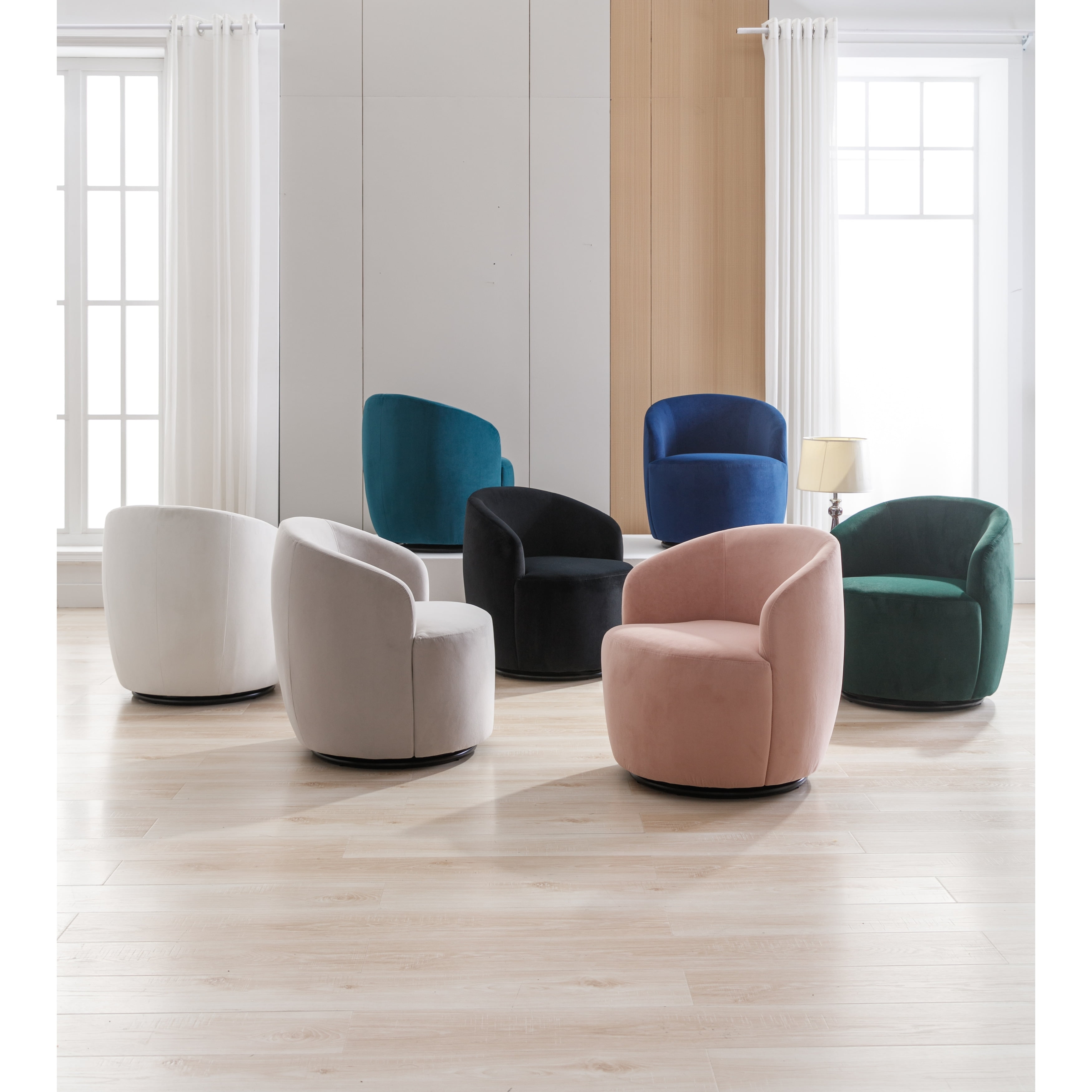 Velvet Fabric Swivel Accent Armchair Barrel Chair with Black Powder