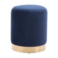 thumbnail image 1 of Velvet Fabric Upholstered Padded Round Pouf Ottoman, Blue, 1 of 1