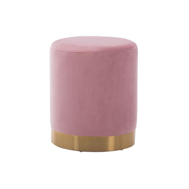 Pink Velvet Upholstered Round Ottoman with Gold Base
