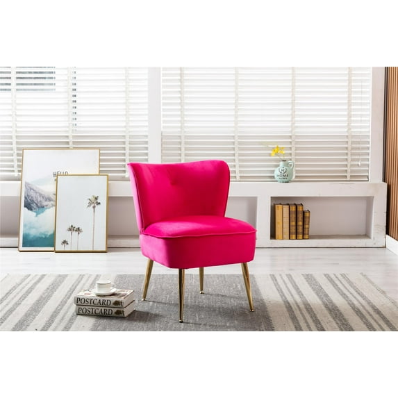 Velvet Fabric Upholstered Seat Chairs Accent Living Room Side Wingback Chair Occasional Bedroom Leisure Chairs, Fuchsia