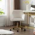 thumbnail image 1 of Velvet Fabric Upholstered Swivel Home Chair, Adjustable Height 360 Degree Swivel Office Chair with Gold Metal Legs & Universal Wheels, for Indoor Home Living Room, Ivory, 1 of 9