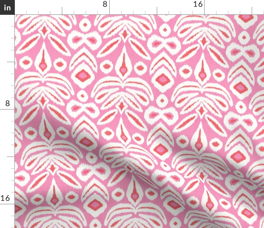 Velvet Fabric by the Yard Pink Ikat Cream Red Summer Tropical Global