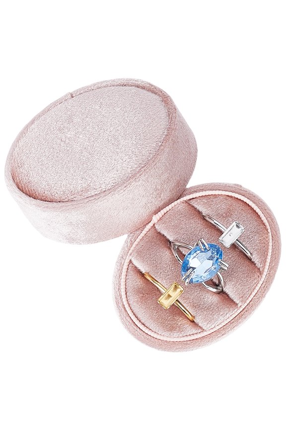Velvet Finger Ring Package Boxes Oval Flamingo 5.6x4.3x4.4cm