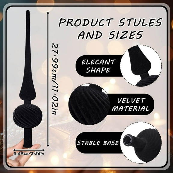 Velvet Finial Christmas Tree Topper Vintage Spherical Tree Topper Velvet Christmas Ornament for Home Xmas Holiday Party Decorations