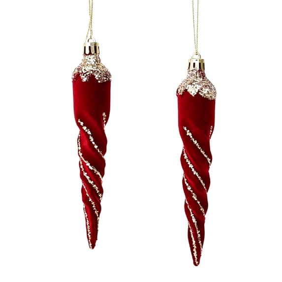 Velvet Finial Drop Christmas Ornaments, Red, Vintage Flocked Pendant Shatterproof Christmas Ball Hanging Ornaments for Xmas Tree Decorations Winter Holiday Indoor Outdoor Decor