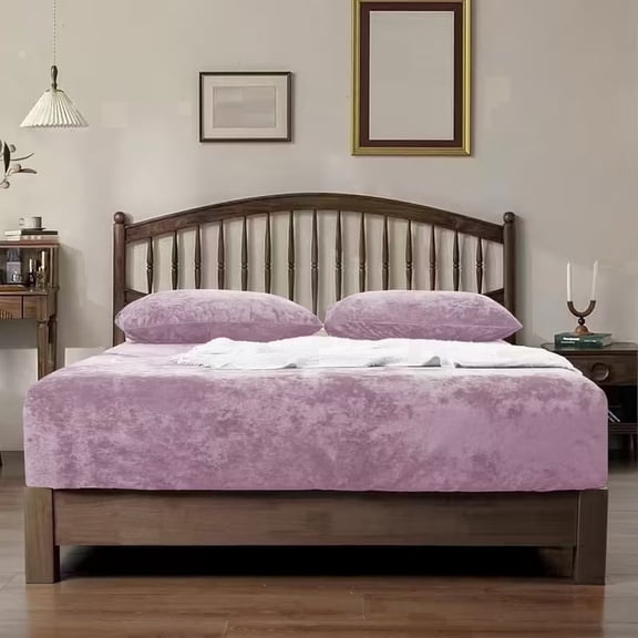 Velvet Fitted Sheet Set, Super Soft Sheet with 16" Deep Pocket for Winter, King, Purple, 3 Piece