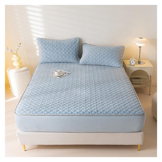 Velvet Fitted Sheet Queen Size,Plush Thicken Quilted Mattress Cover 2