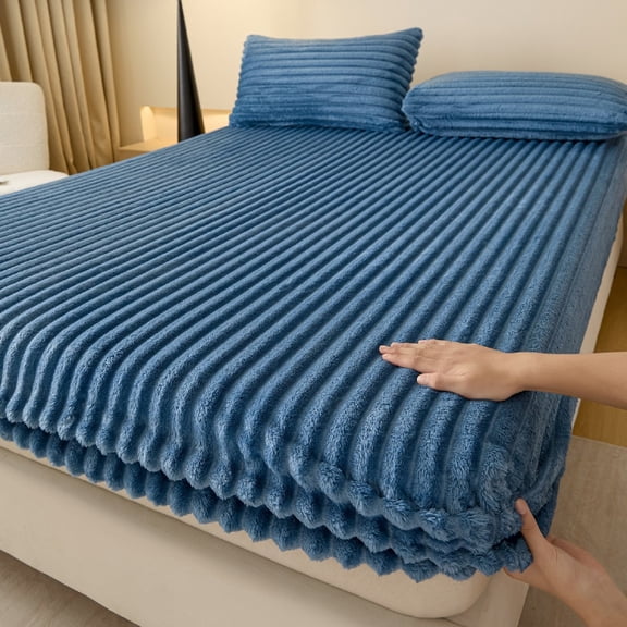 Velvet Fleece Fitted Sheet - Ultra Soft Fluffy Double Fitted Bottom Sheet - Bed Sheet Plain Thermal Warm Soft Bedding - Warm Luxury Single Fitted Sheet - Warm Fuzzy Flannel Mattress Protector