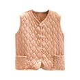 thumbnail image 1 of Velvet Fleece Puffer Vest for Women Sleeveless Crewneck Button Down Solid Jacket with Pockets Pink L, 1 of 3